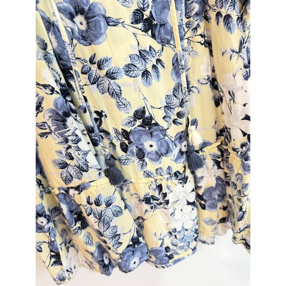 J Jill Women Petite Small Blouse Blue Cream Peasant Cottage Top Drop Waist Boho - Picture 4 of 5